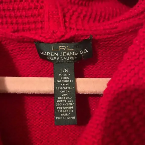 Lauren Ralph Lauren Jeans Co Hooded Sweater Size Large Preppy - Picture 4 of 10